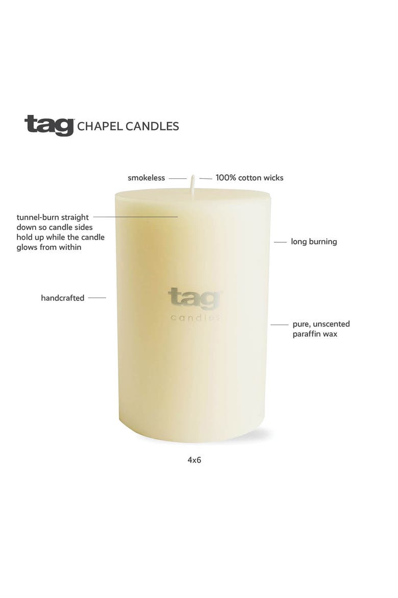 Ivory Pillar Wax Candle Set of 2 Unscented Long Burning, Alternate, color, White