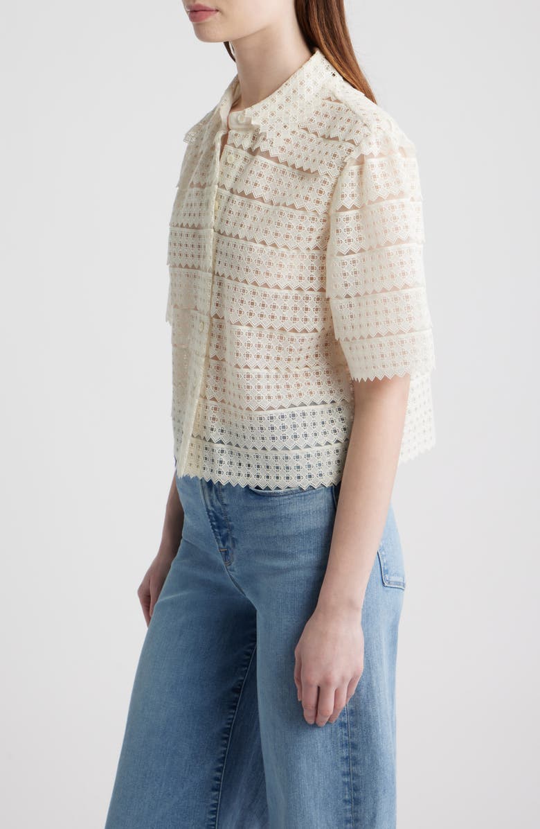 FRAME The Lattice Crochet Button-Up Top, Alternate, color, Cream