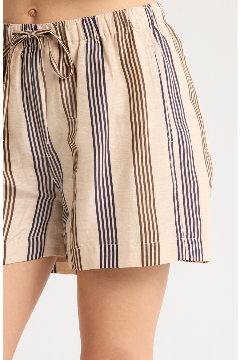 Logan Drawstring Linen & Silk Beach Shorts, Alternate, color, CRMSTRIPE