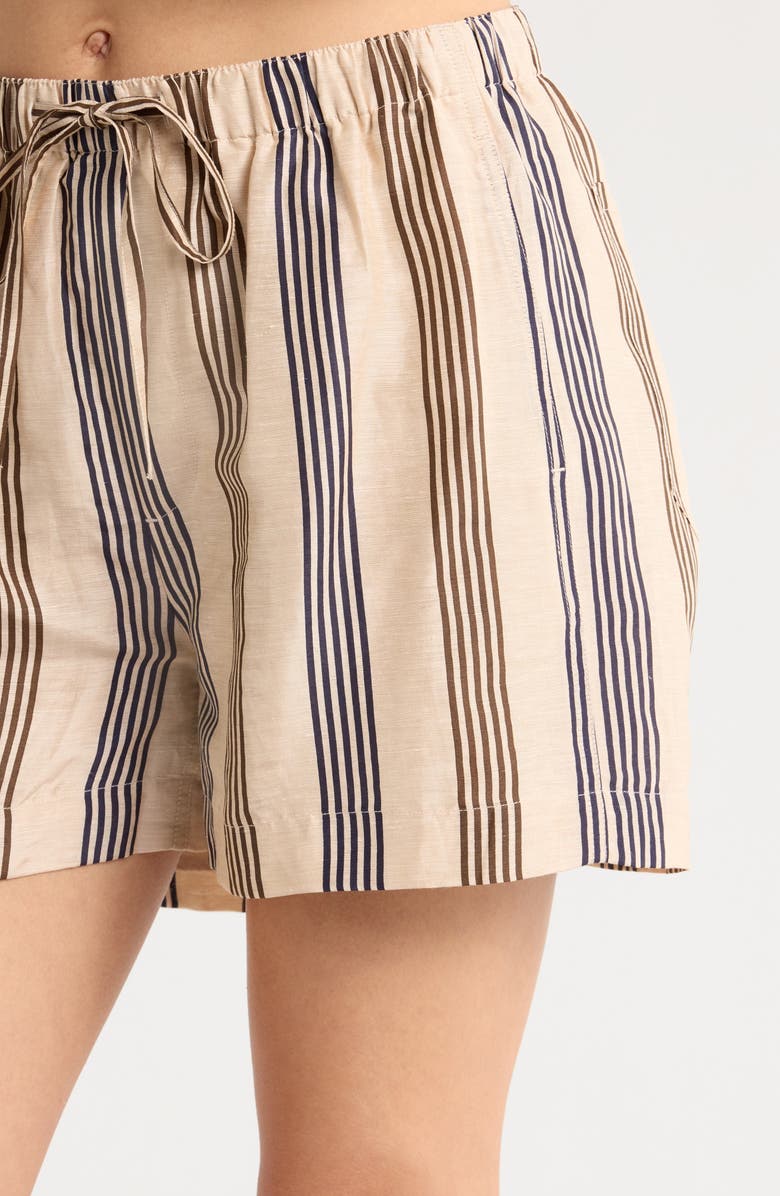 rag & bone Logan Drawstring Linen & Silk Beach Shorts, Alternate, color, Creamstripe
