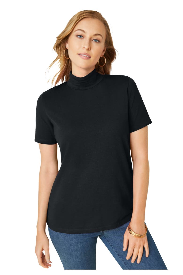 Short Sleeve Mock Neck, Main, color, BLACK