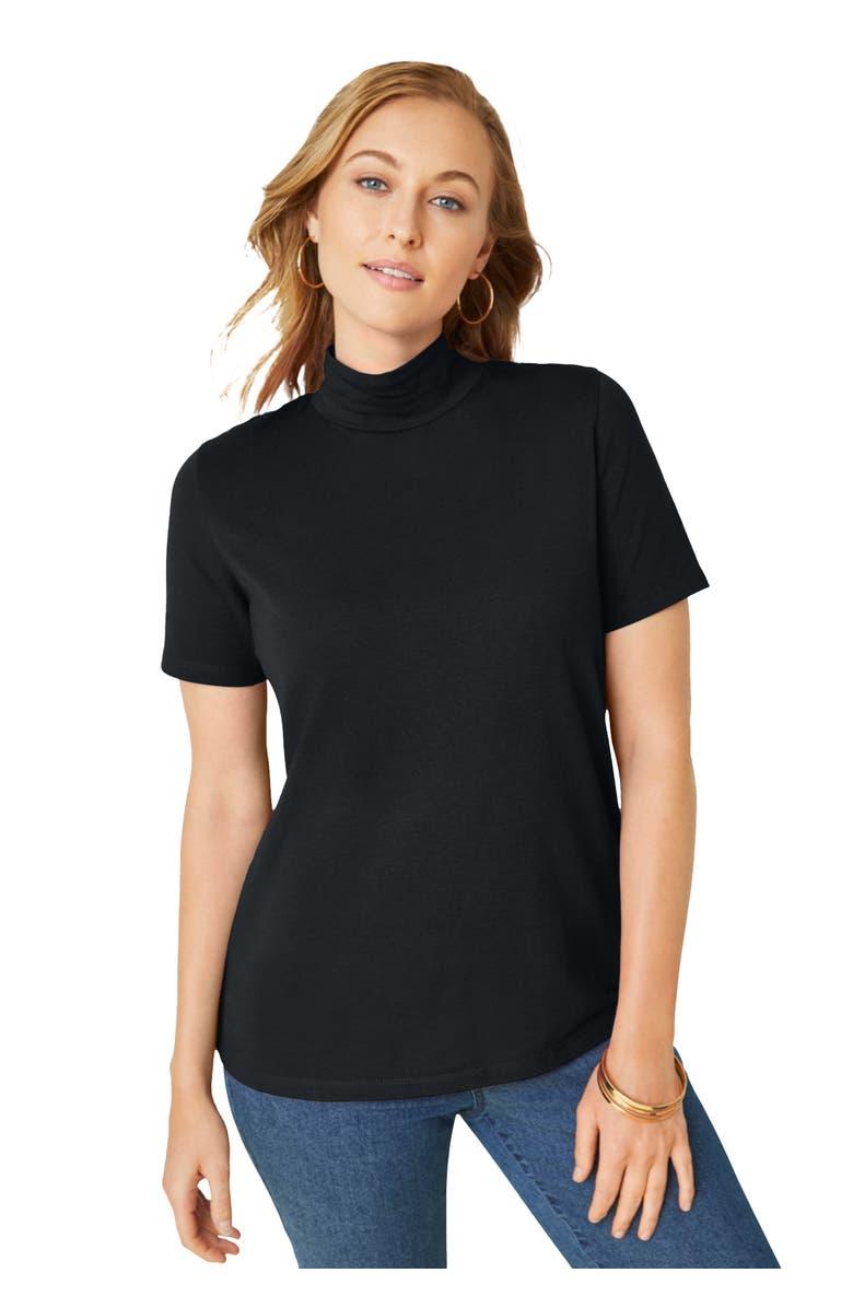 Jessica London Short Sleeve Mock Neck, Main, color, Black
