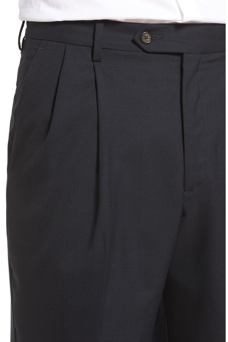 Lightweight Plain Weave Pleated Classic Fit Trousers, Alternate, color, NAVY