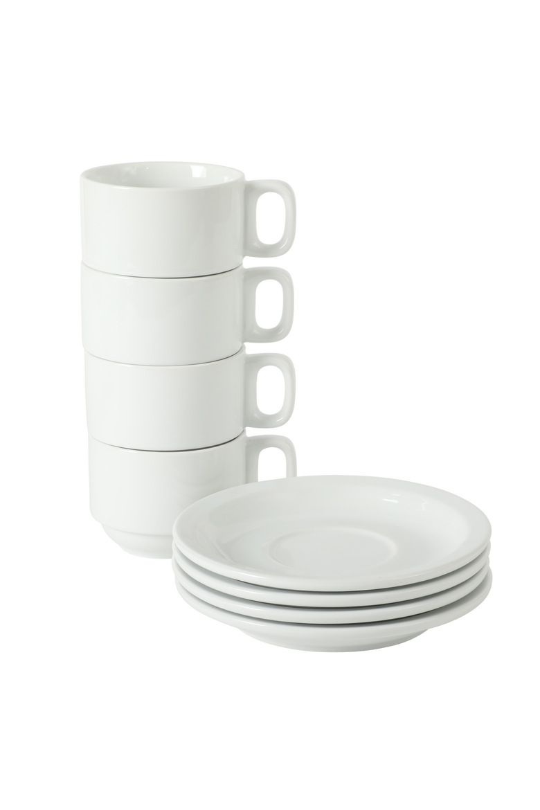 Gracious Dining 9-Piece Stoneware Cappuccino Cup and Saucer Set with Metal Stand, Alternate, color, White