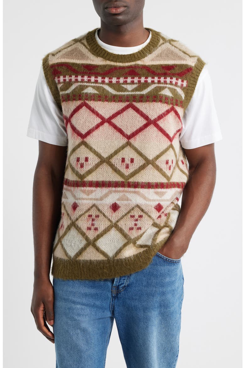 Fair Isle Oversize Vest, Main, color, KHAKI