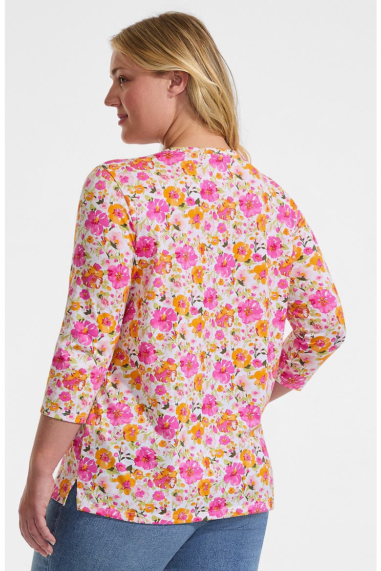3/4 Sleeve Cotton Supima Tunic, Alternate, color, White Multi Painted Blooms