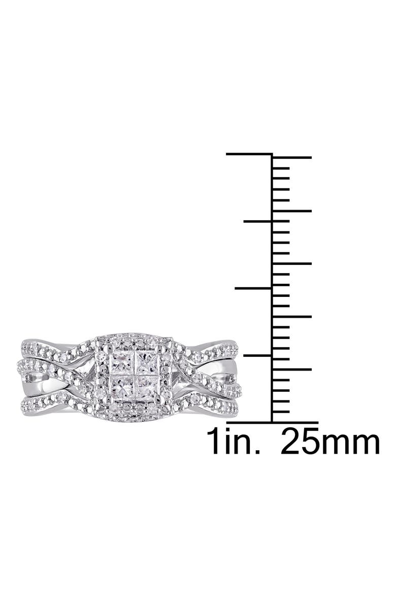 DELMAR Set of 3 Princess Cut Diamond Halo Stackable Rings, Alternate, color, White