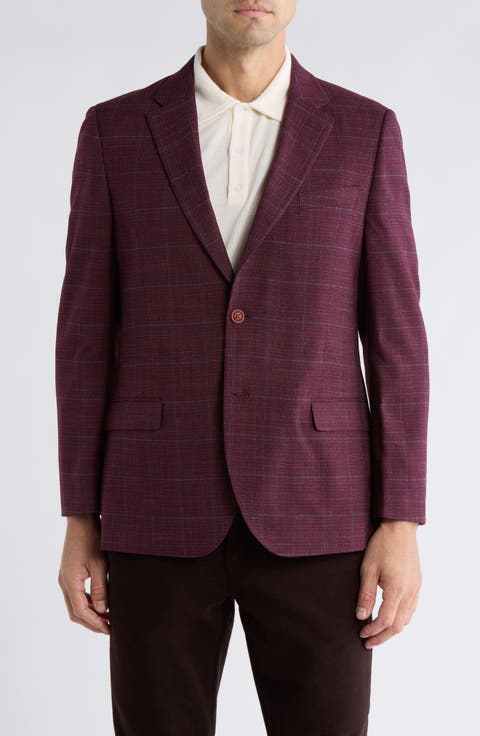 Windowpane Notch Lapel Stretch Blazer