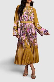 Coast Floral Pleated Georgette Midi Dress