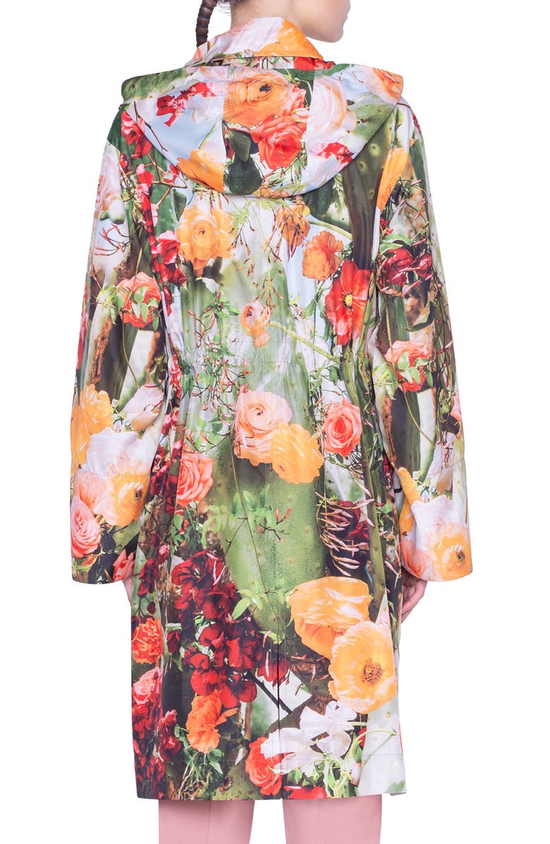 Akris punto Cactus Blossom Print Hooded Parka, Alternate, color, 