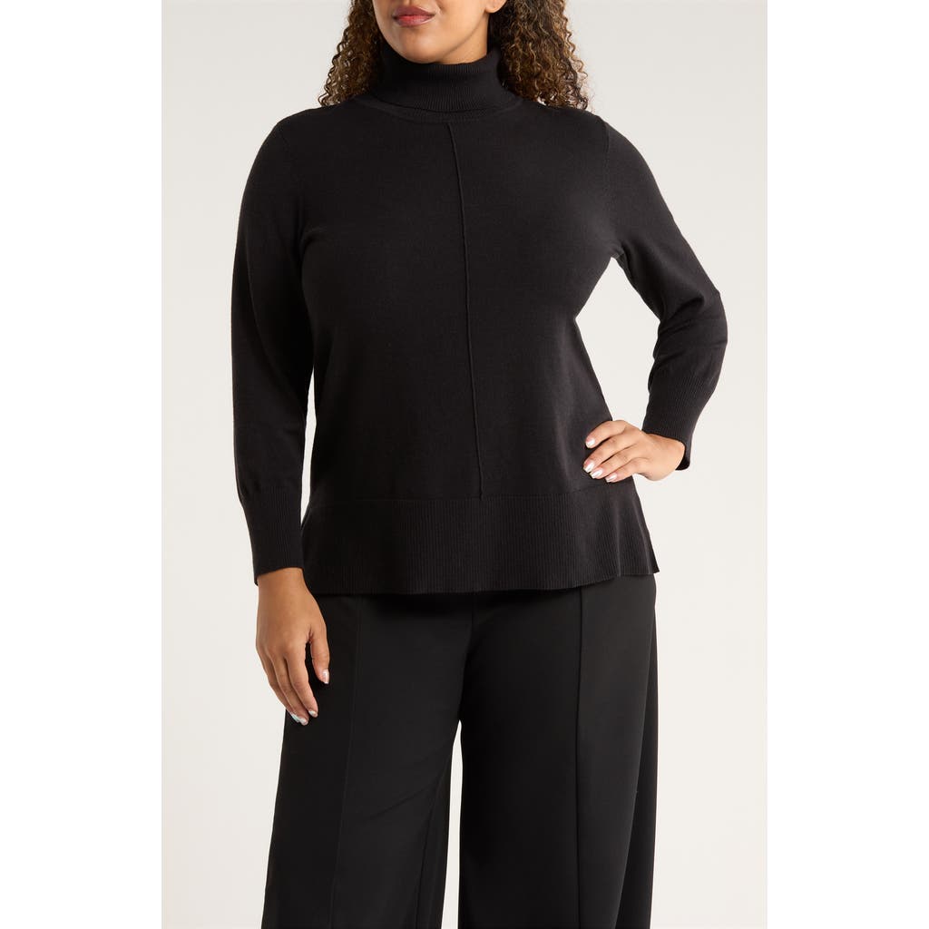 Jones New York Turtleneck Seam Front Bouclé Sweater In Black