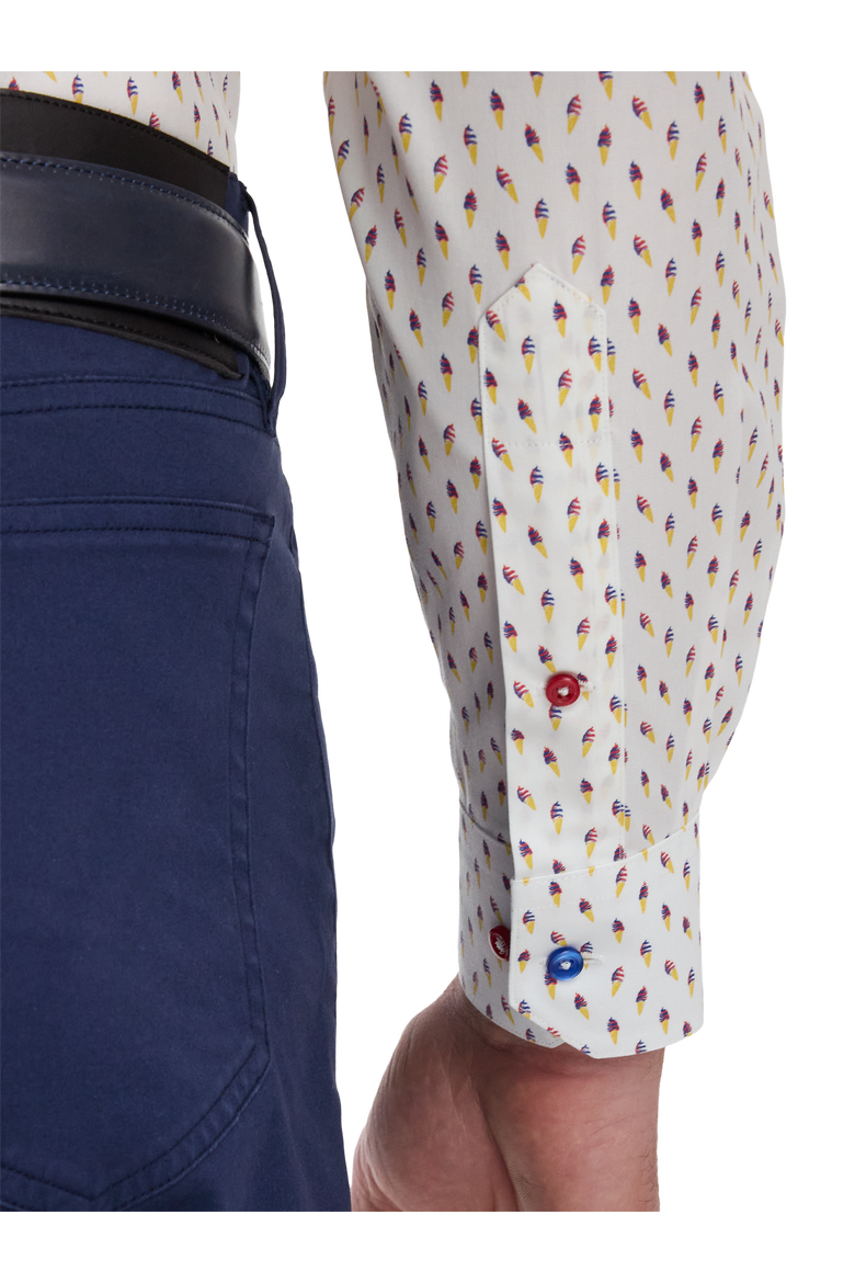 Cotton Point Collar Poplin Classic Contrast Trim Button Cuff Long Sleeve, Alternate, color, White/Blue