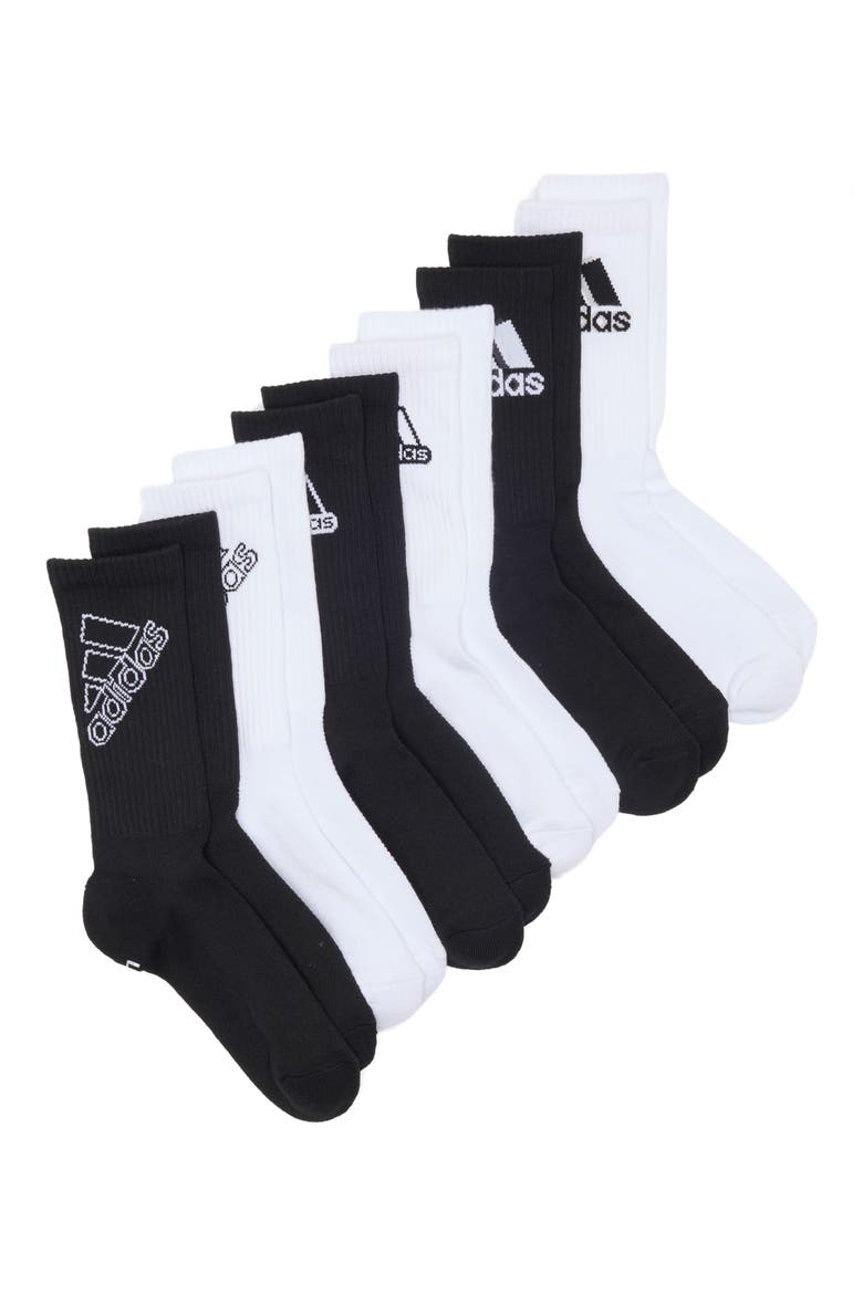 Kids' Cushioned 2.0 6-Pack Crew Socks, Main, color, WHITE/ BLACK
