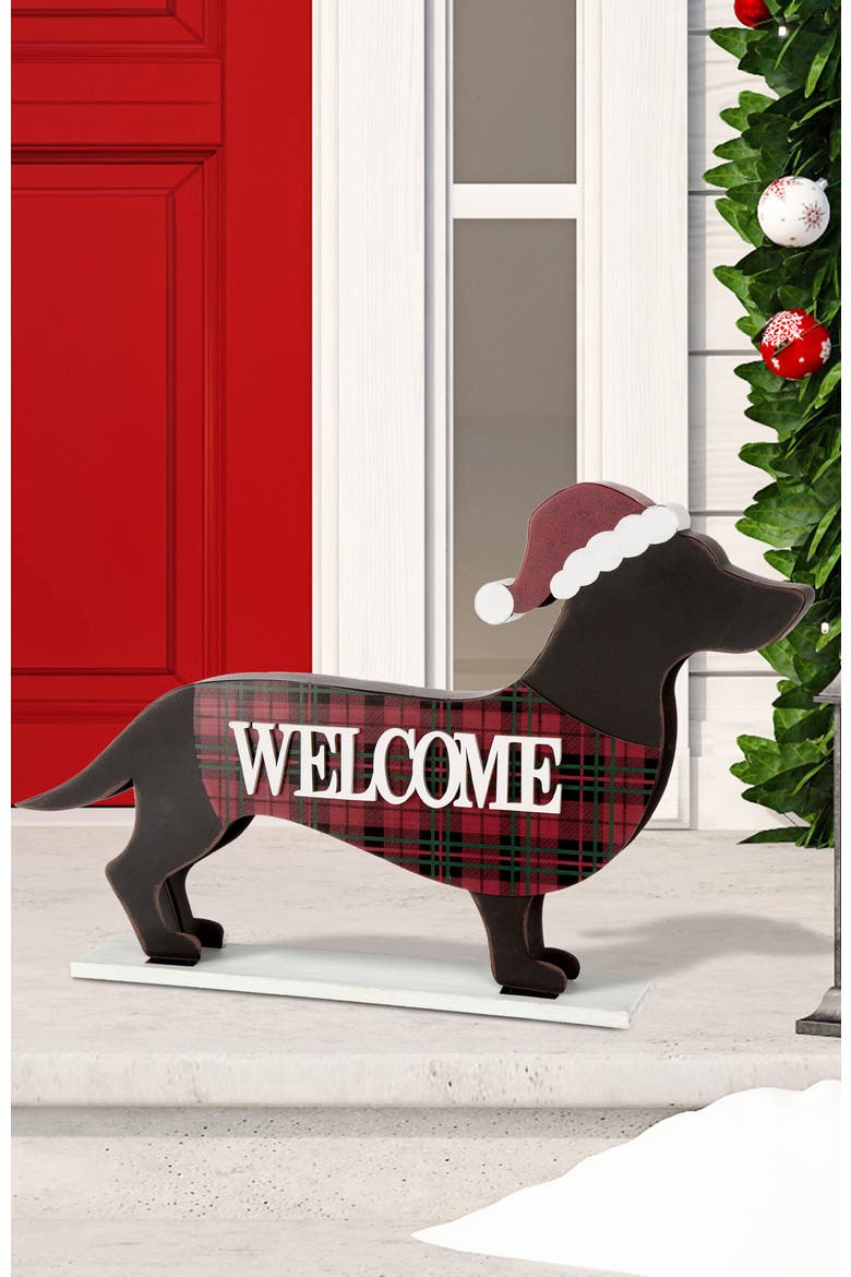 22"L Metal Dachshund Christmas Porch Sign, Alternate, color, Black