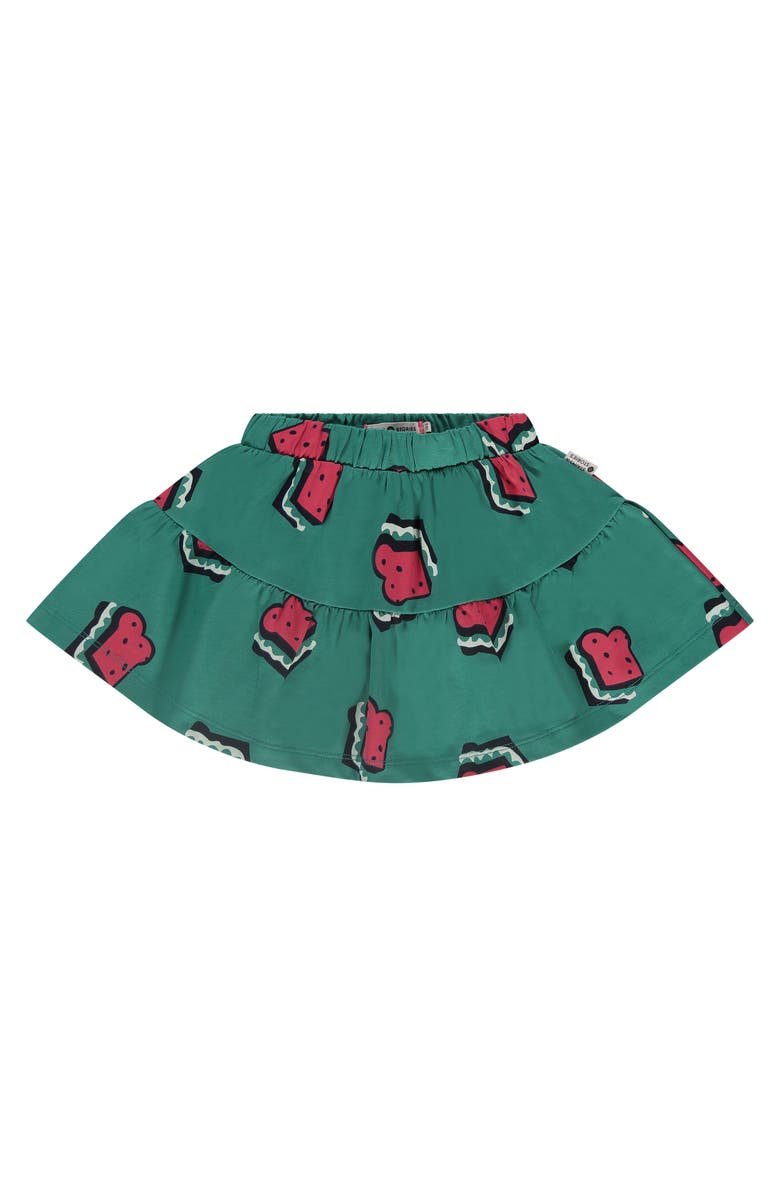 Stains and Stories by Babyface Allover Sandwich Print Tiered Skirt, Main, color, Emerald