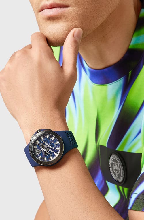 Philipp Plein Sport Camo Dial Three-hand Quartz Silicone Strap Watch, 43mm In Blue