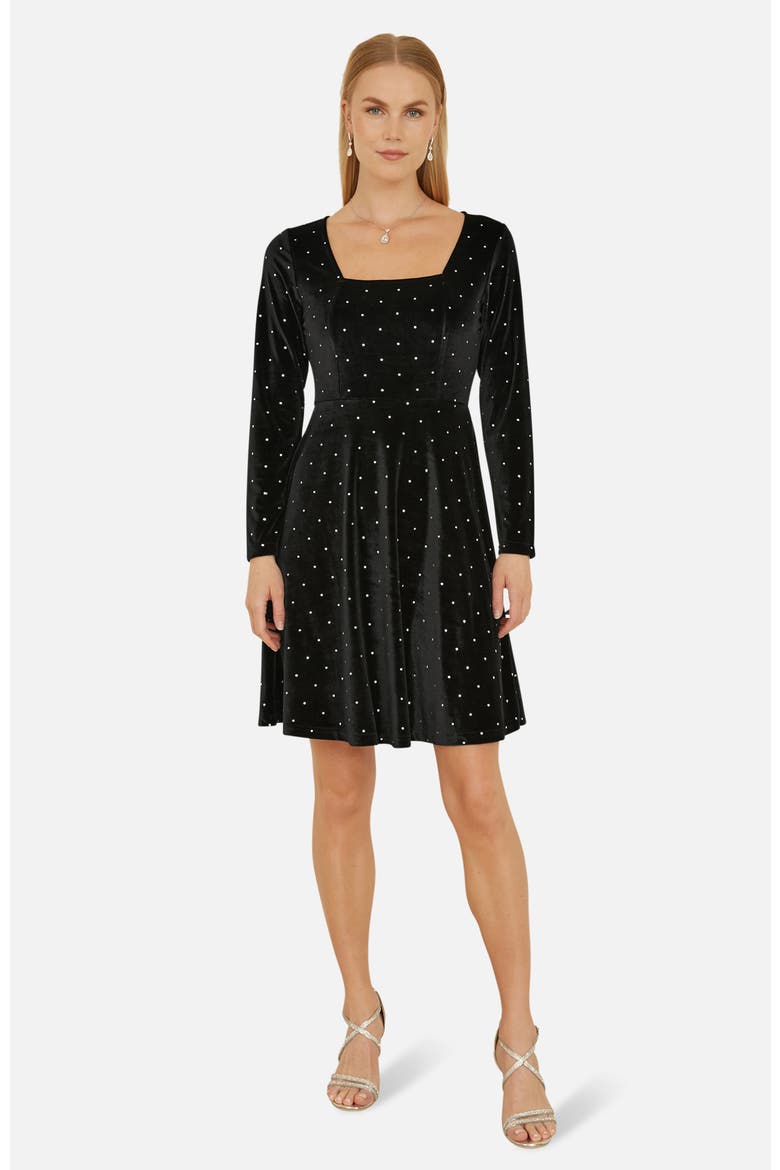 Diamante Long-Sleeve Skater Dress, Main, color, Black