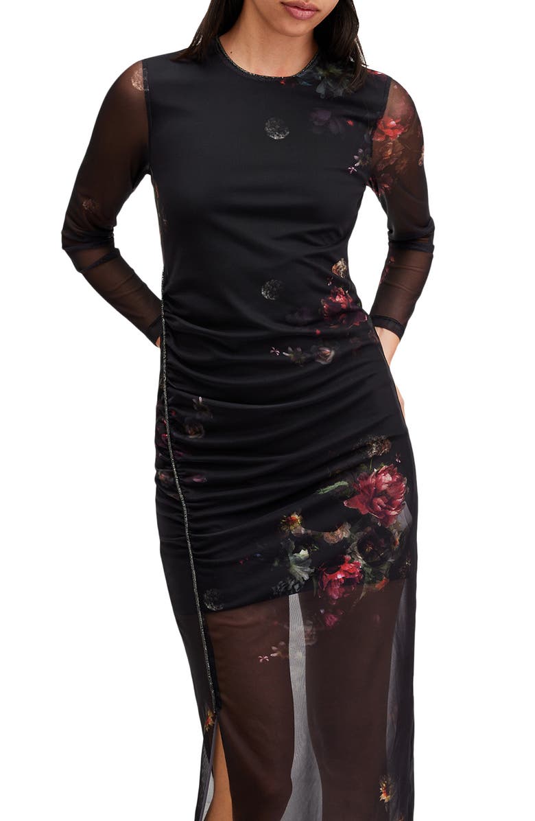 AllSaints Nora Floral Sparkle Long Sleeve Dress, Alternate, color, Mortem Black