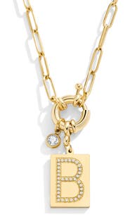 Mint & Lily Pave Initial Pendant with Paperclip Chain Necklace