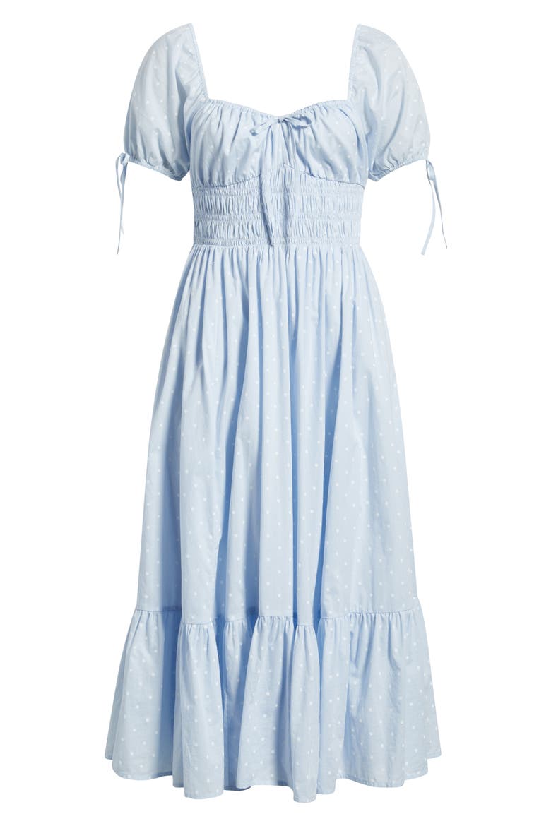 Puff Sleeve Cotton Midi Dress, Alternate, color, BLUE- WHITE KAT DOT