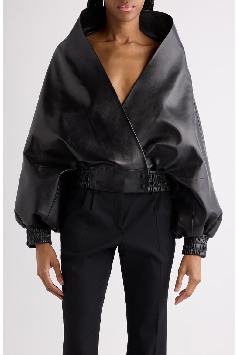 Folded Leather Wrap Jacket, Main, color, 1000 BLACK
