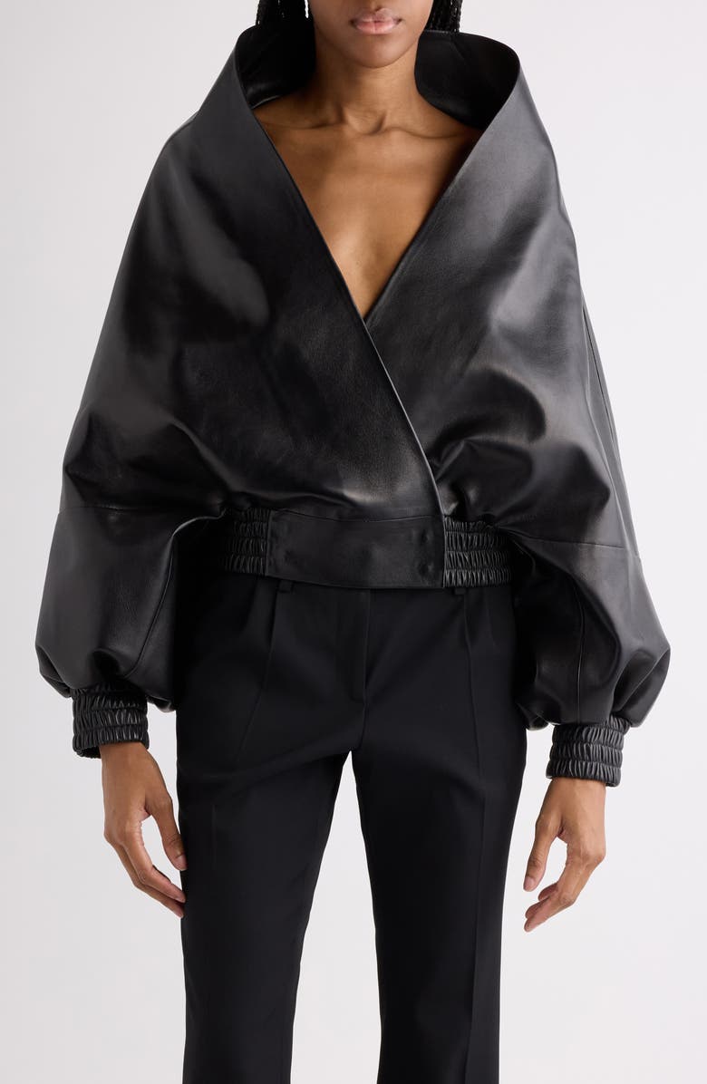 Balenciaga Folded Leather Wrap Jacket, Main, color, 1000 Black