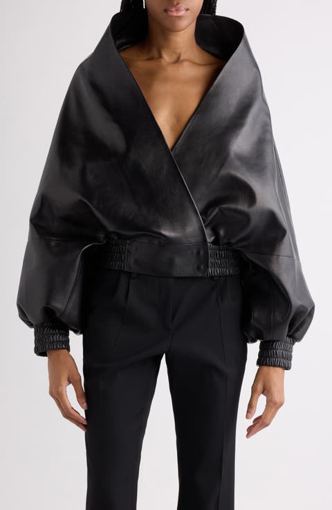 Folded Leather Wrap Jacket