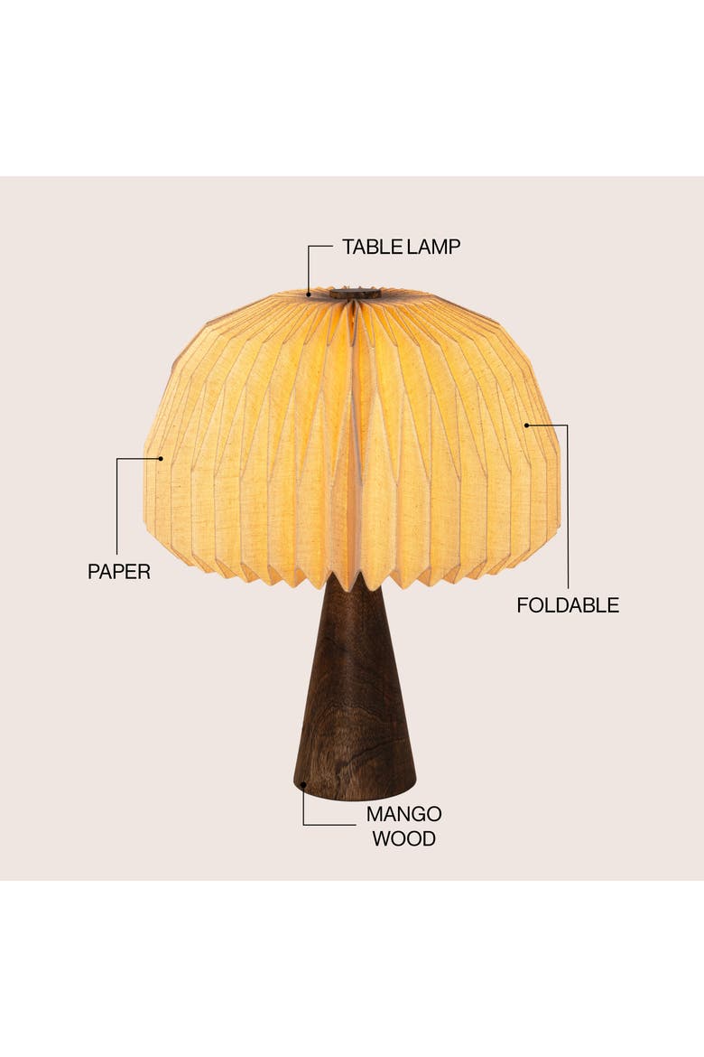 Sylvie 16" Modern Minimalist Paper Pleated Shade Mushroom Accent LED Table Lamp, Alternate, color, Natural