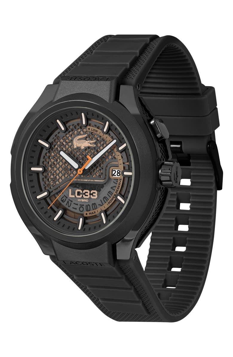 Lacoste LC33 Hybrid Silicone Strap Watch, 44mm, Alternate, color, Black
