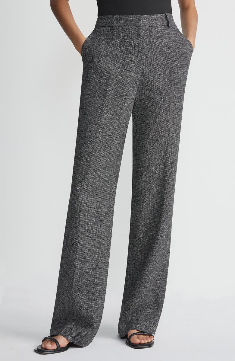 Lafayette 148 New York Gates Basketweave Straight Leg Marled Linen Trousers, Main, color, 