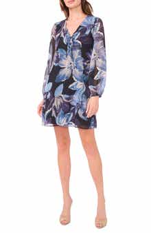 Halogen® Floral Lace-Up Grommet Long Sleeve Minidress