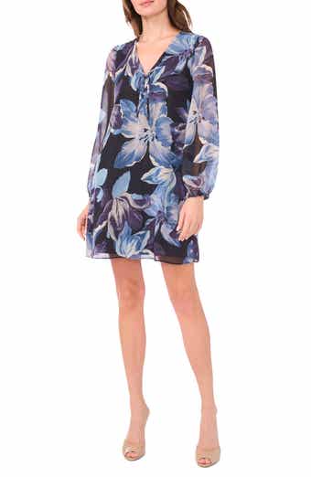Halogen® Floral Lace-Up Grommet Long Sleeve Minidress