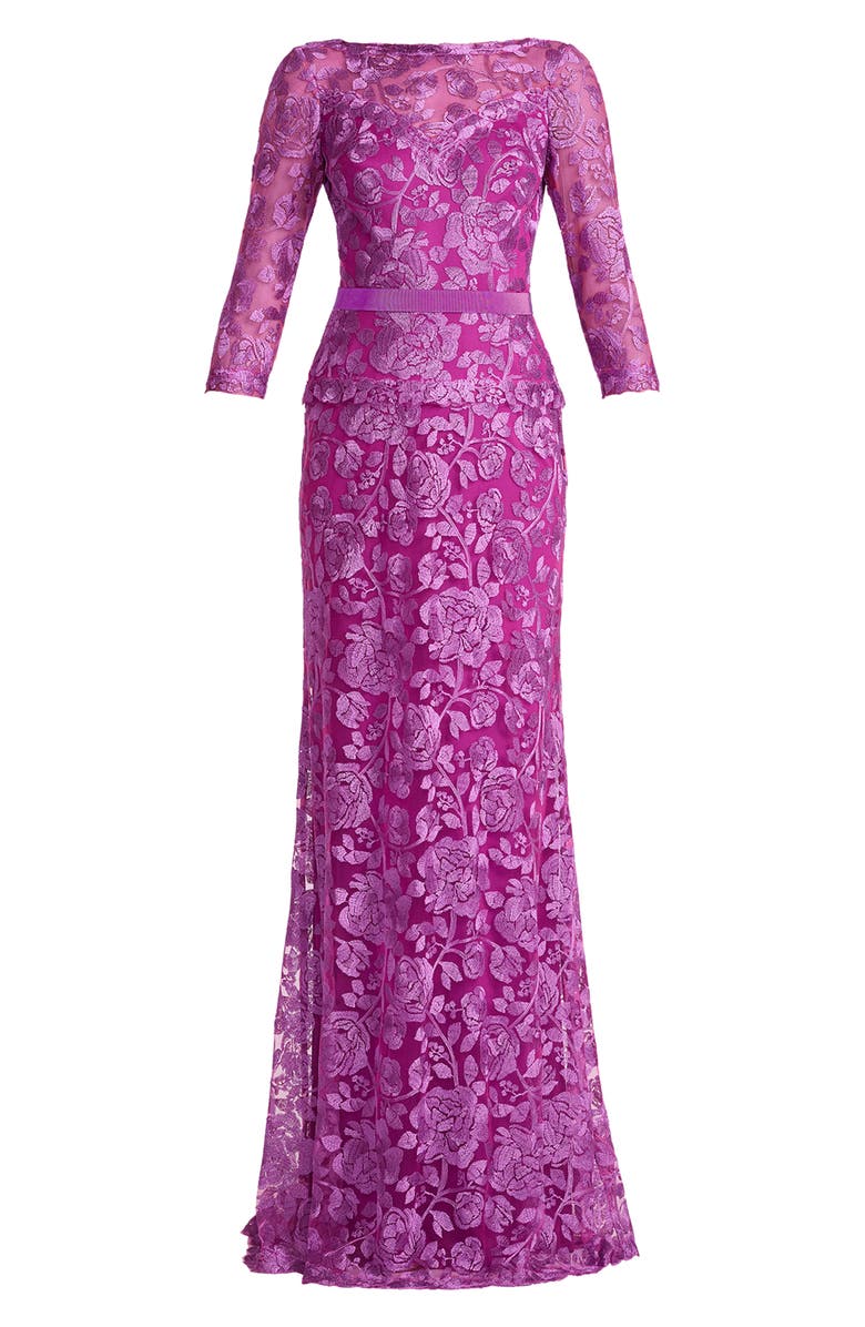 Tadashi Shoji Embellished Illusion Gown, Alternate, color, Magenta
