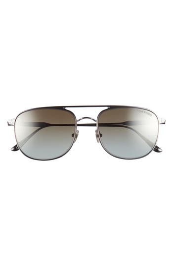 Tom Ford Jake 56mm Gradient Navigator Sunglasses In Dark Ruthenium/green Mirror