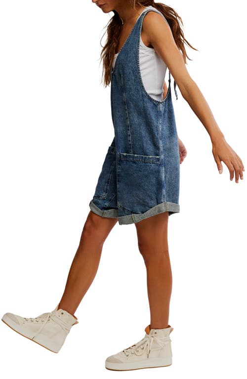 Free People High Roller Denim Short Overalls In Zaza
