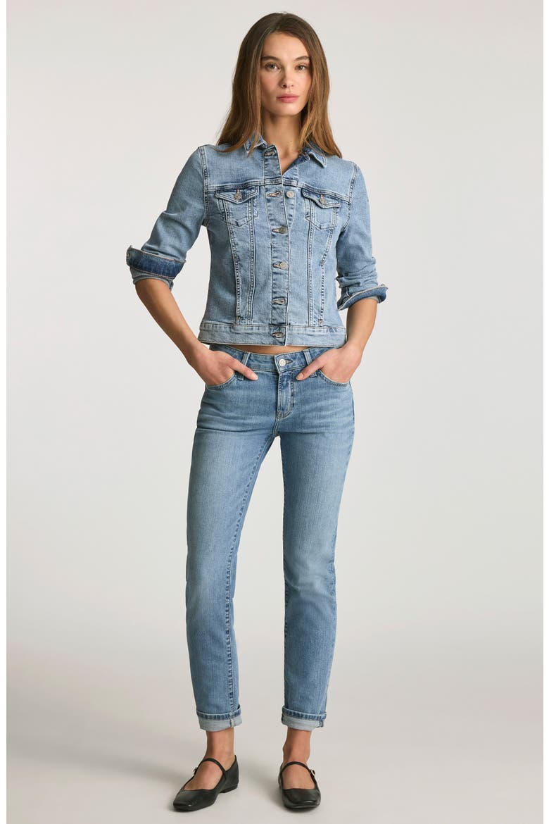 Samantha Crop Denim Trucker Jacket, Alternate, color, LIGHT BRUSHED FLEX BLUE