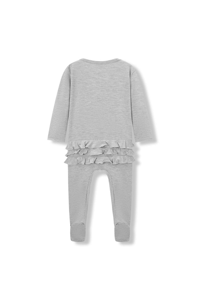 Luxe Solid Ruffle Footed Romper, Alternate, color, Grey Melange