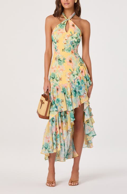 Bethina Floral Halter Neck High-Low Dress