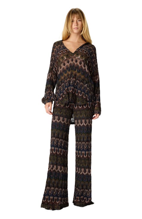 Viscose Lamé Trousers With Arabesque Motif