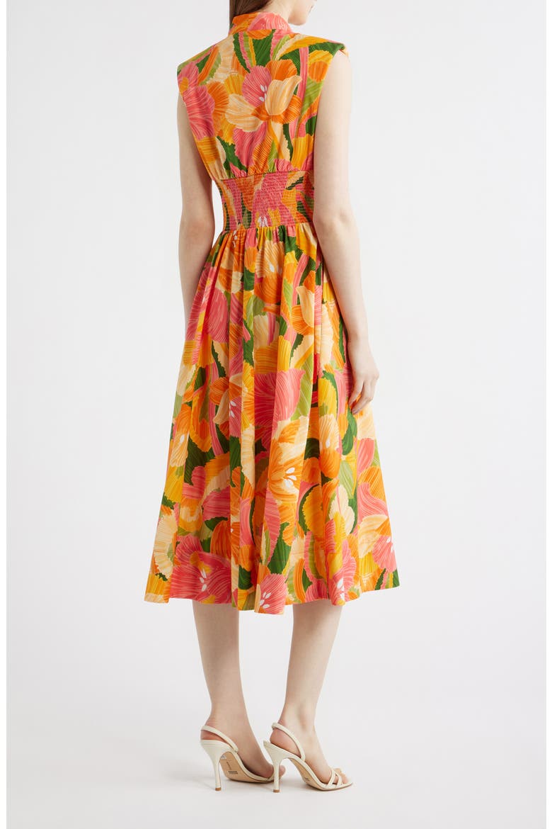 Abstract Floral Cotton Midi Dress, Alternate, color, ORANGE/ PINK MULTI