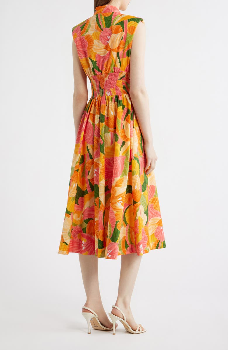 Vince Camuto Abstract Floral Cotton Midi Dress, Alternate, color, Orange/ Pink Multi