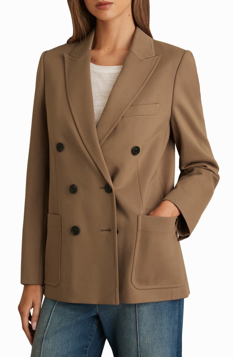 Reiss Heidi Double Breasted Ponte Blazer, Main, color, Camel