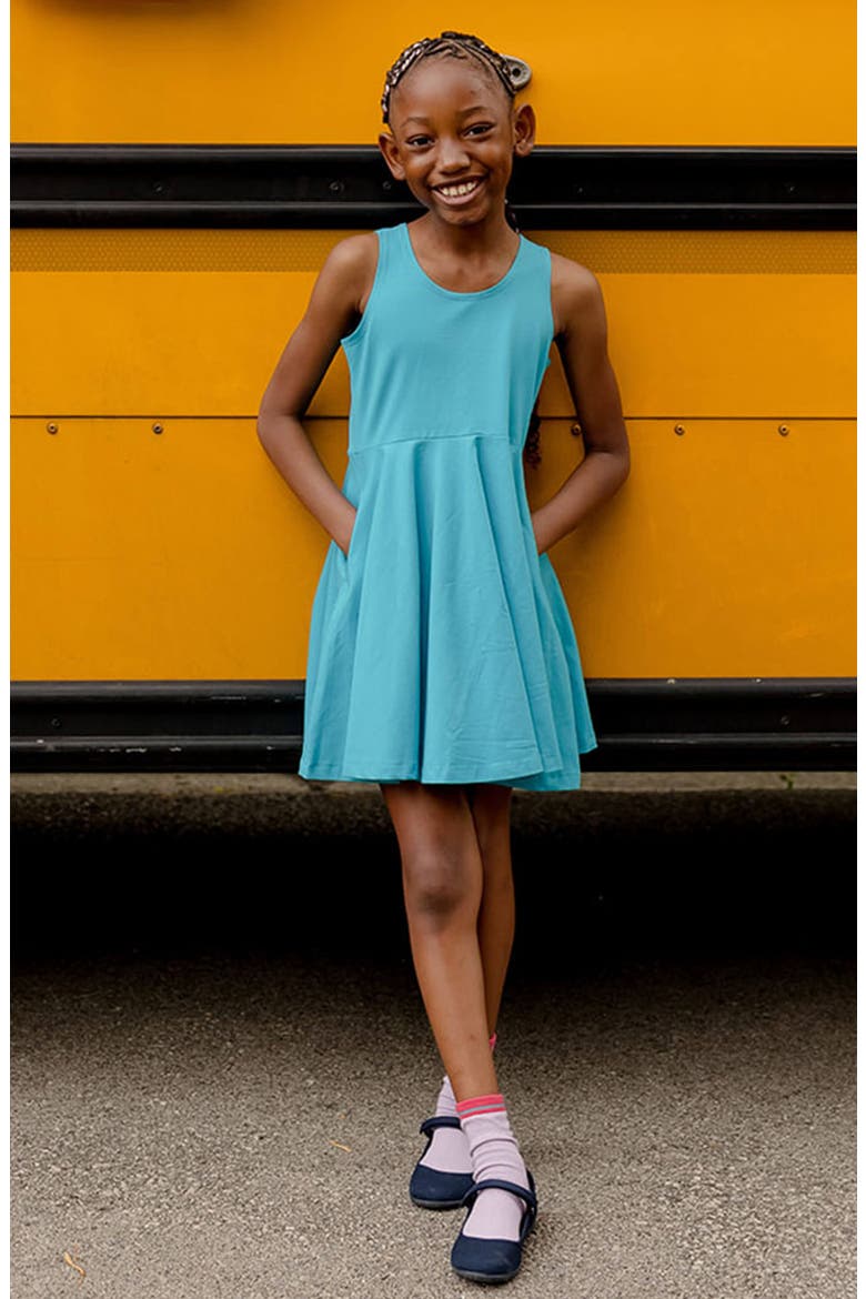 Organic Cotton Sleevless Solid Twirl Dress, Alternate, color, Turquoise
