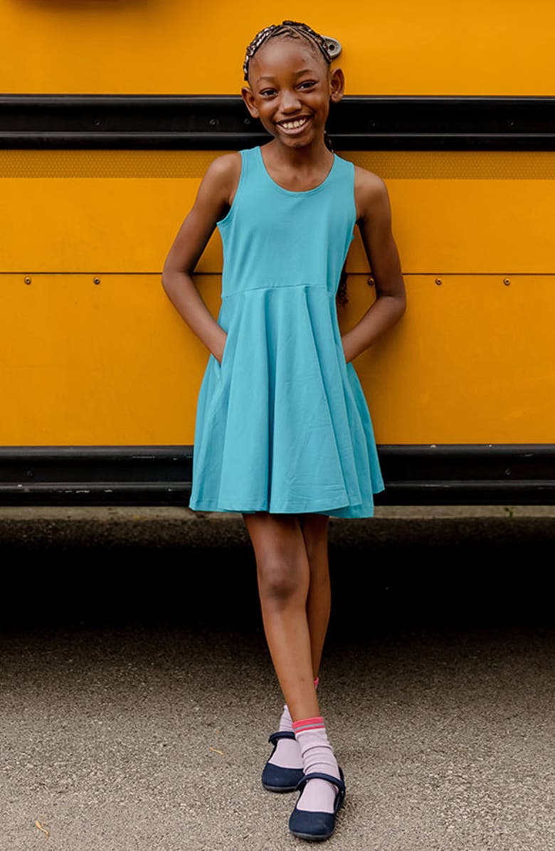 Mightly Organic Cotton Sleevless Solid Twirl Dress, Alternate, color, Turquoise