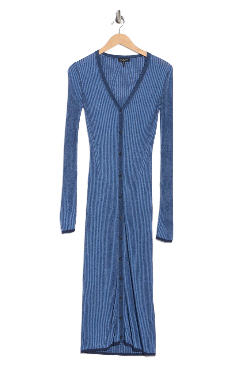 rag & bone Alexis Long Sleeve Ribbed Button-Up Sweater Dress, Alternate, color, Blue Multi