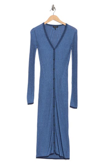 Rag & Bone Alexis Long Sleeve Ribbed Button-up Sweater Dress In Blue
