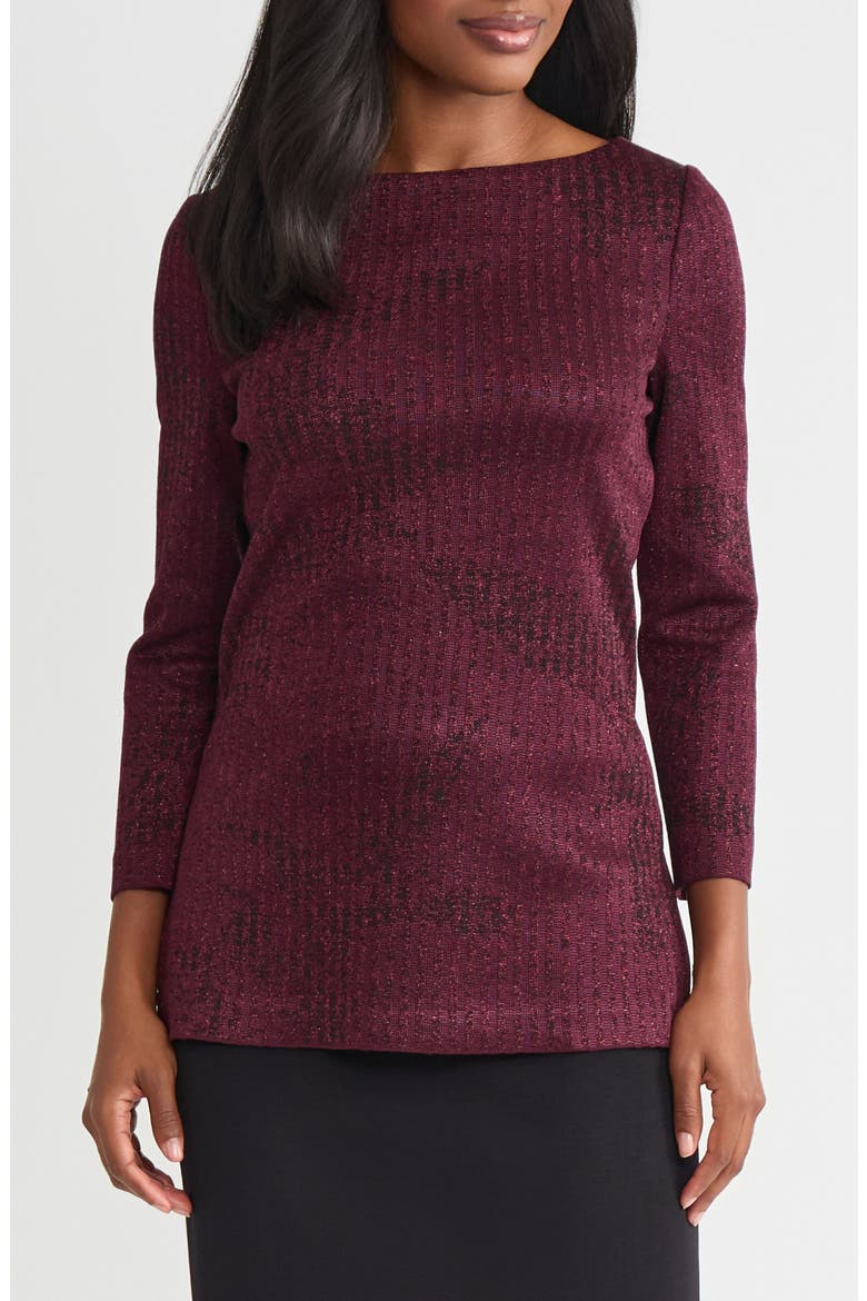 Metallic Tonal Stripe Tunic, Main, color, SANGRIA/ BLACK