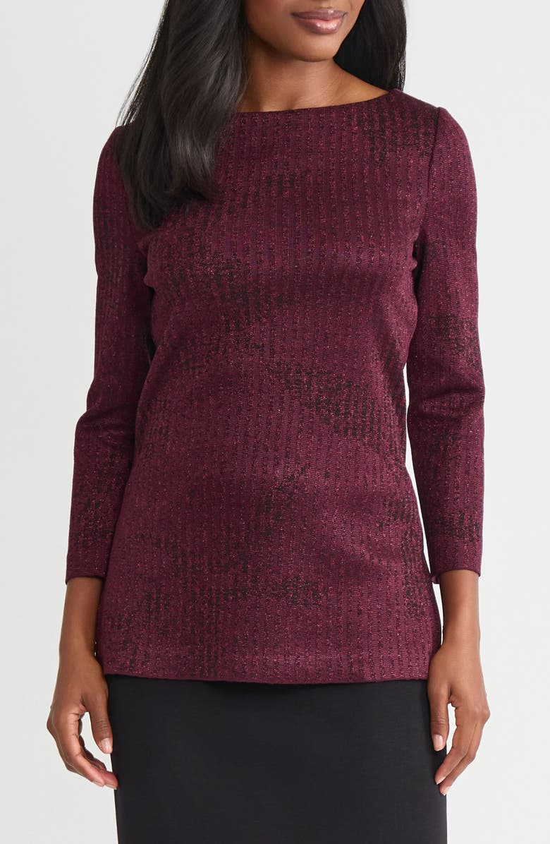 Misook Metallic Tonal Stripe Tunic, Main, color, Sangria/ Black