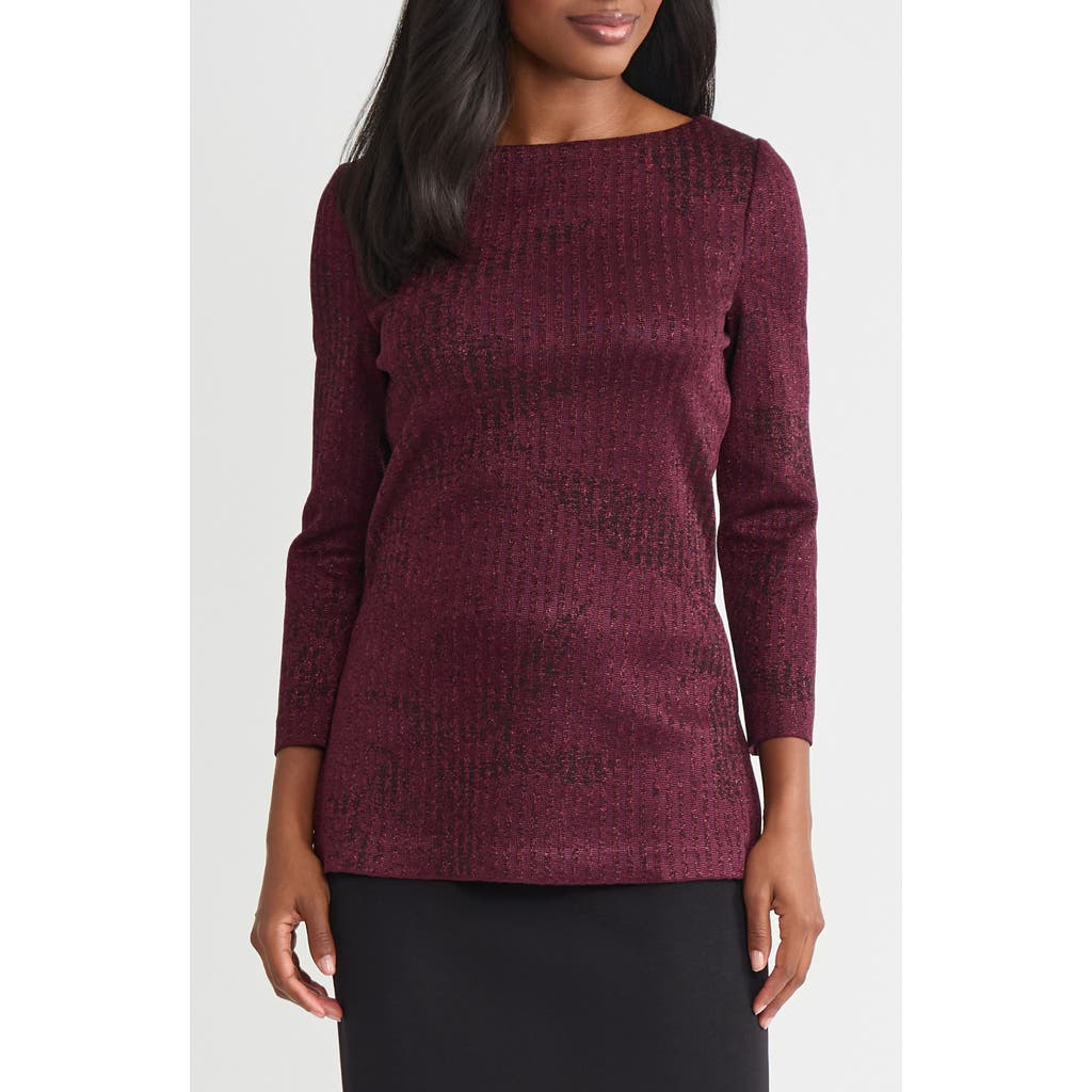 Misook Metallic Tonal Stripe Tunic In Red