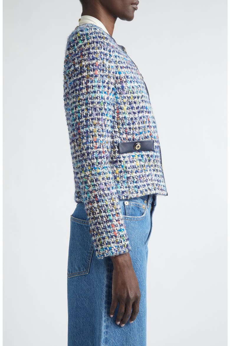 San Germain Leather Trim Tweed Jacket, Alternate, color, MIDNIGHT/ ECRU MULTI